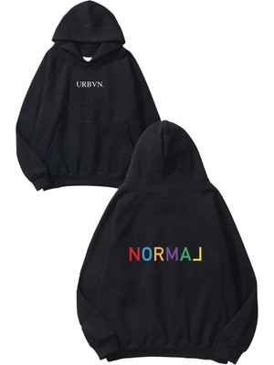 Urbvn Normal Tasarım Baskılı Oversize Siyah Kapüşonlu Sweatshirt