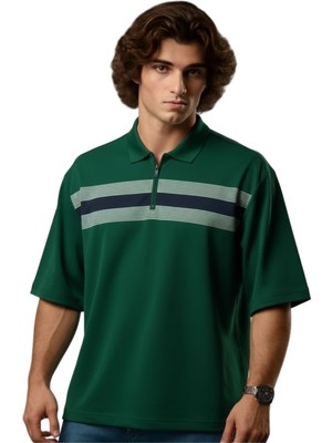 Maruf Shop Fermuarlı Erkek Büyük Beden 115 - 138 Kilo Arası Uygun Likralı Pike Polo Yaka Baskılı Tişört