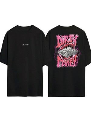 Urbvn Dirty Money Tasarım Baskılı Siyah Oversize T Shirt