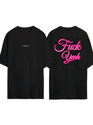 Urbvn Yeah Tasarım Baskılı Siyah Oversize T Shirt