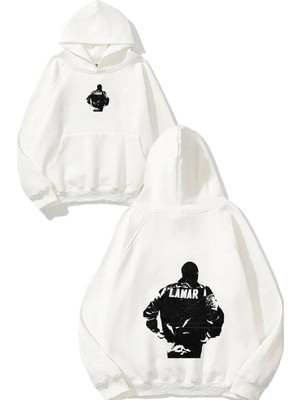 Urbvn Lamar Tasarım Baskılı Oversize Beyaz Kapüşonlu Sweatshirt