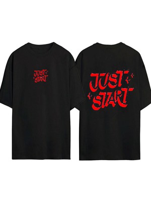 Urbvn Just Start 1 Tasarım Baskılı Siyah Oversize T Shirt
