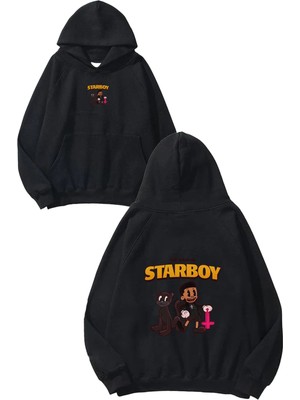 Urbvn Starboi Tasarım Baskılı Oversize Siyah Kapüşonlu Sweatshirt