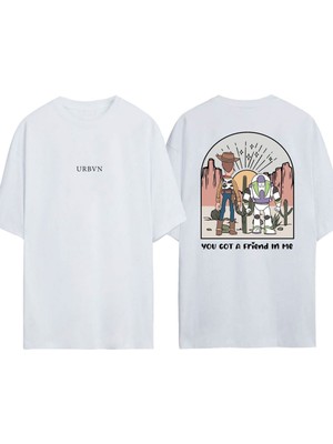 Urbvn Real Friends Tasarım Baskılı Beyaz Oversize T-Shirt