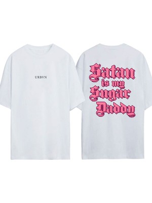 Urbvn Sugar Baby Tasarım Baskılı Beyaz Oversize T-Shirt