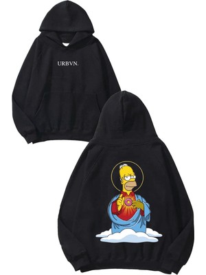 Urbvn Hail Donat Tasarım Baskılı Oversize Siyah Kapüşonlu Sweatshirt