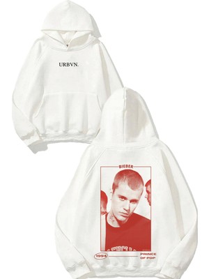 Urbvn Prince Of Pop Tasarım Baskılı Oversize Beyaz Kapüşonlu Sweatshirt