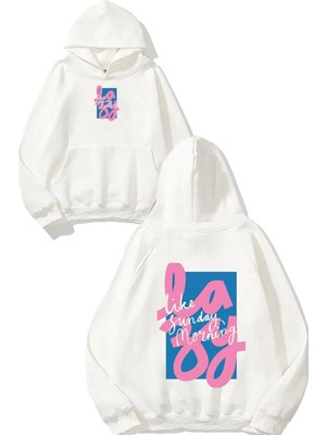 Urbvn Lazy Tasarım Baskılı Oversize Beyaz Kapüşonlu Sweatshirt