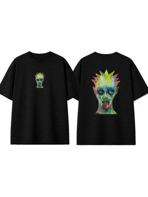 Urbvn Punk Face Tasarım Baskılı Siyah Oversize T-Shirt