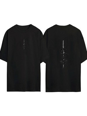 Urbvn Katana 2 Tasarım Baskılı Siyah Oversize T Shirt