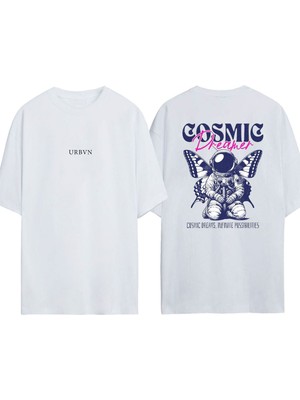 Urbvn Cosmic Tasarım Baskılı Beyaz Oversize T-Shirt