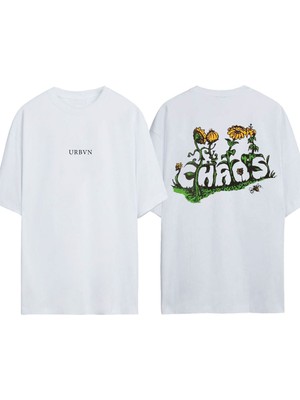 Urbvn Chaos 3 Tasarım Baskılı Beyaz Oversize T-Shirt