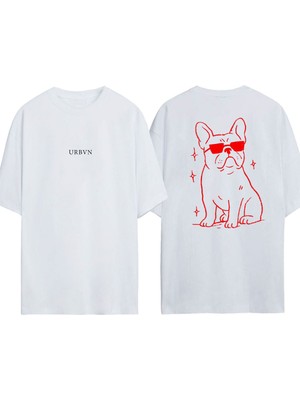 Urbvn Cool Dog Tasarım Baskılı Beyaz Oversize T-Shirt