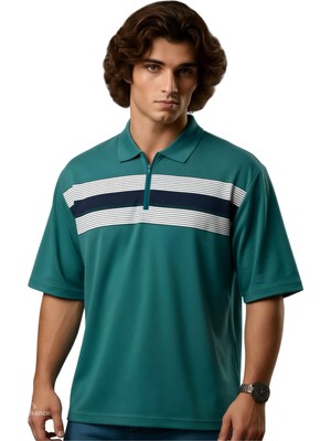 Maruf Shop Fermuarlı Erkek Büyük Beden 115 - 138 Kilo Arası Uygun Likralı Pike Polo Yaka Baskılı Tişört