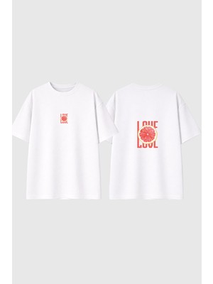 Urbvn Love Fruit Tasarım Baskılı Beyaz Oversize T Shirt