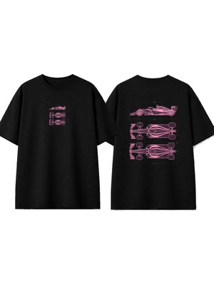 Urbvn Pink Car Tasarım Baskılı Siyah Oversize T-Shirt