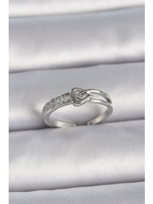 Vice Avm Pirinç Gümüş Renk Ayarlanabilir Zirkon Taşlı Düğüm Kalp Model Kadın Yüzük - TJ-BYK3405 Tg-V 7505