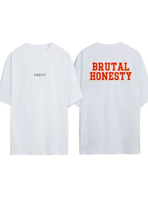 Urbvn Brutal Honestly Tasarım Baskılı Beyaz Oversize T-Shirt