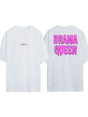 Urbvn Drama Queen Tasarım Baskılı Beyaz Oversize T-Shirt