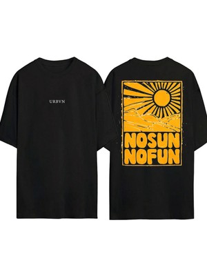 Urbvn No Sun No Fun Tasarım Baskılı Siyah Oversize T Shirt