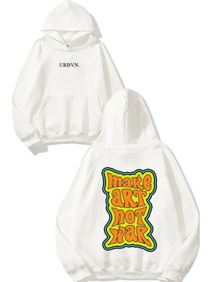 Urbvn Make Art Tasarım Baskılı Oversize Beyaz Kapüşonlu Sweatshirt