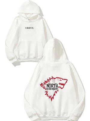 Urbvn North Remember Tasarım Baskılı Oversize Beyaz Kapüşonlu Sweatshirt
