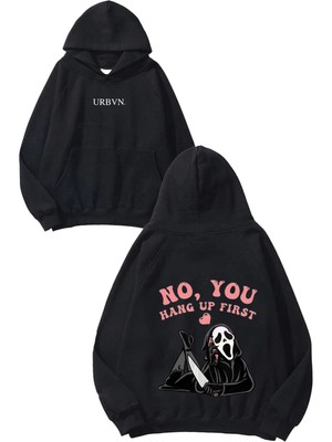Urbvn Hang Up Tasarım Baskılı Oversize Siyah Kapüşonlu Sweatshirt