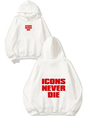 Urbvn Icons Never Die Tasarım Baskılı Oversize Beyaz Kapüşonlu Sweatshirt