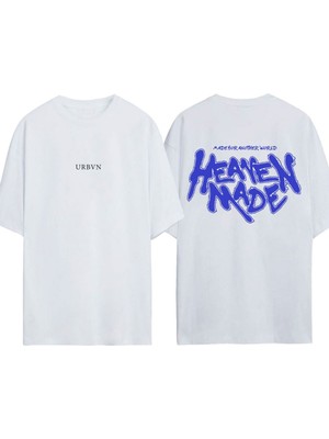 Urbvn Heaven Made Tasarım Baskılı Beyaz Oversize T-Shirt