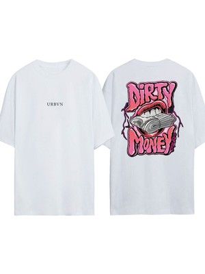 Urbvn Dirty Money Tasarım Baskılı Beyaz Oversize T-Shirt
