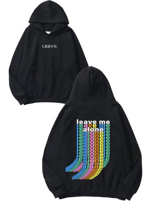 Urbvn Leave Me Tasarım Baskılı Oversize Siyah Kapüşonlu Sweatshirt