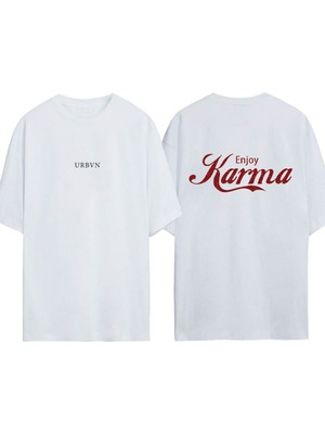 Urbvn Karma Tasarım Baskılı Beyaz Oversize T-Shirt