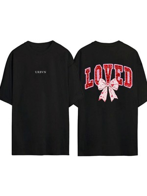 Urbvn Loved Tasarım Baskılı Siyah Oversize T Shirt