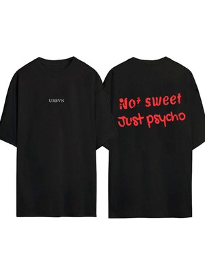 Urbvn No Sweet Tasarım Baskılı Siyah Oversize T Shirt