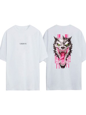 Urbvn Anime Wolf Tasarım Baskılı Beyaz Oversize T-Shirt