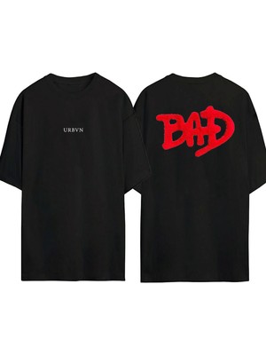 Urbvn Bad 2 Tasarım Baskılı Siyah Oversize T Shirt