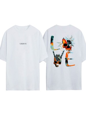 Urbvn Love Skull Tasarım Baskılı Beyaz Oversize T-Shirt