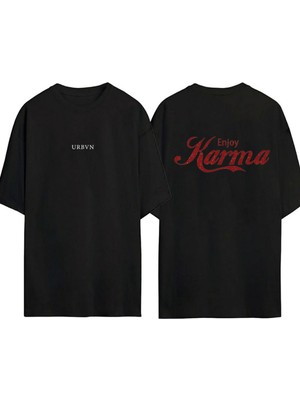 Urbvn Karma Tasarım Baskılı Siyah Oversize T Shirt