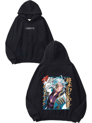 Urbvn Ragnarok Tasarım Baskılı Oversize Siyah Kapüşonlu Sweatshirt
