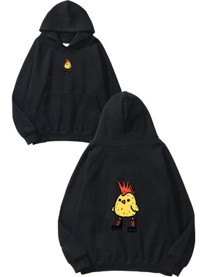 Urbvn Punk Chick Tasarım Baskılı Oversize Siyah Kapüşonlu Sweatshirt