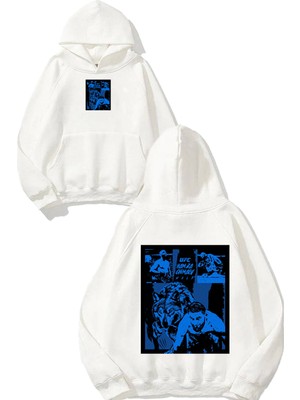 Urbvn Khamzat Wolf Tasarım Baskılı Oversize Beyaz Kapüşonlu Sweatshirt