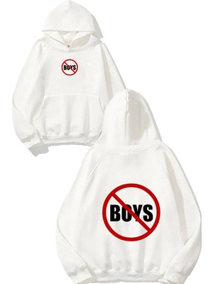 Urbvn Boys Allert Tasarım Baskılı Oversize Beyaz Kapüşonlu Sweatshirt