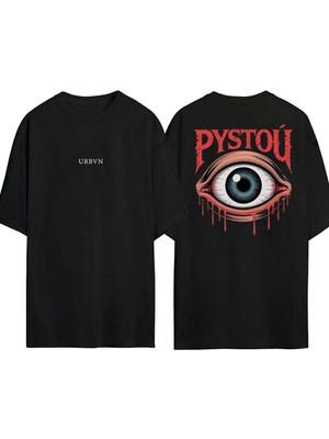 Urbvn Pystou Tasarım Baskılı Siyah Oversize T Shirt