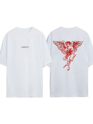 Urbvn Red Angels Tasarım Baskılı Beyaz Oversize T-Shirt