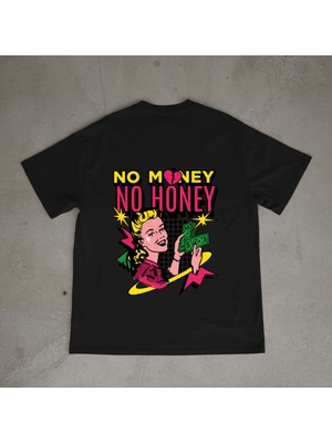 Urbvn Honey Tasarım Baskılı Siyah Oversize T-Shirt