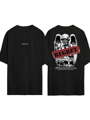 Urbvn Regret Tasarım Baskılı Siyah Oversize T Shirt