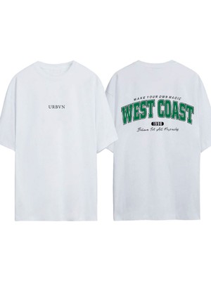 Urbvn West Coast Tasarım Baskılı Beyaz Oversize T-Shirt