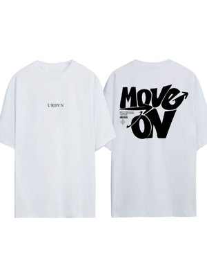 Urbvn Move On Tasarım Baskılı Beyaz Oversize T-Shirt