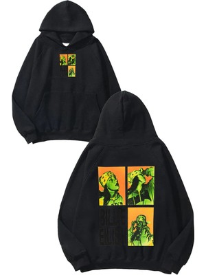 Urbvn Billie Green Tasarım Baskılı Oversize Siyah Kapüşonlu Sweatshirt