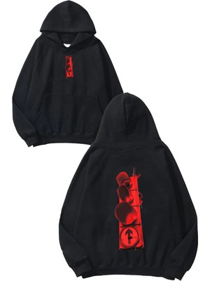 Urbvn Red Light Tasarım Baskılı Oversize Siyah Kapüşonlu Sweatshirt